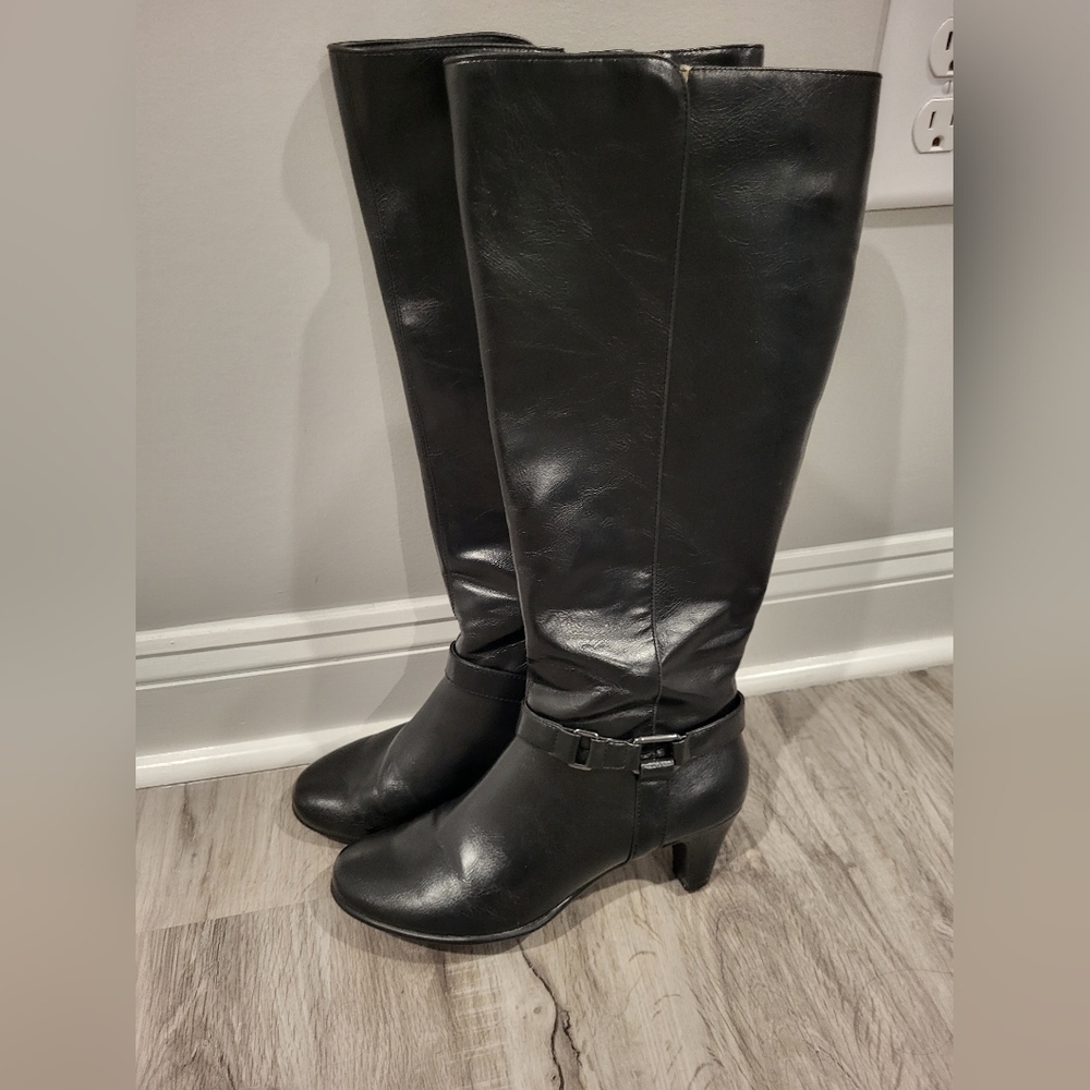 AEROSOLES Black Over-the-Knee Buckle Boots